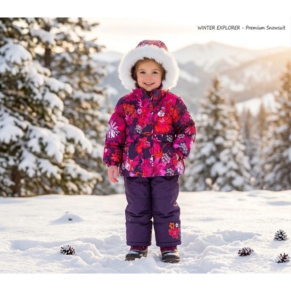 Pacific Trail Jacket Snow Pants Set Baby Girl Sz 9mo Purple Floral Fur Trim Hood